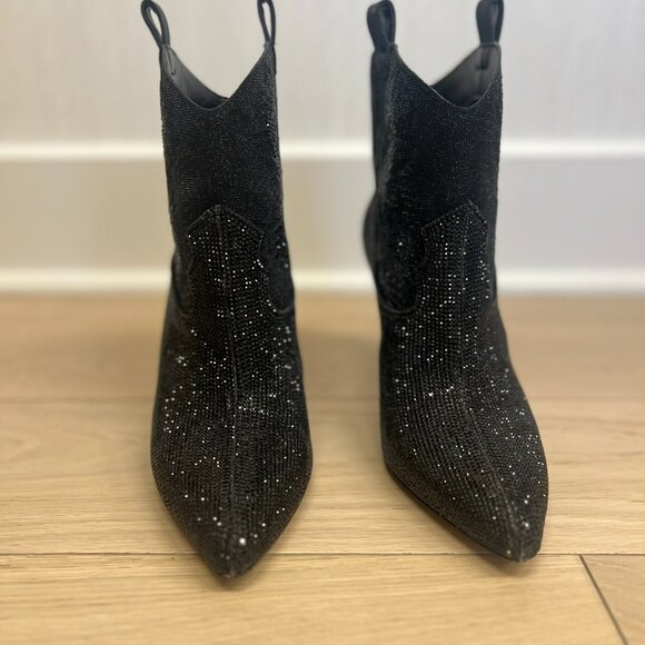 Black Rhinestone Heeled Booties Size 8.5 - Picture 2 of 5